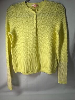 Lisa Todd Yellow Pointelle Cotton Cashmere Henley Sweater S
